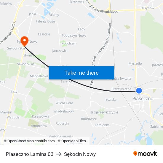 Piaseczno Lamina to Sękocin Nowy map