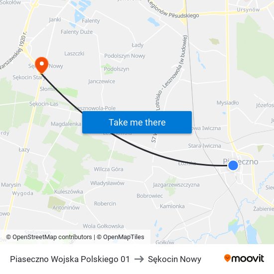 Piaseczno Wojska Polskiego 01 to Sękocin Nowy map