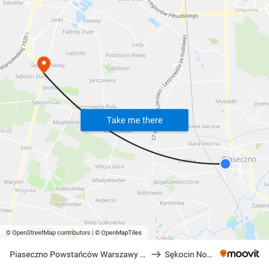 Piaseczno Powstańców Warszawy 02 to Sękocin Nowy map