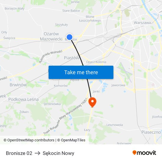 Bronisze to Sękocin Nowy map