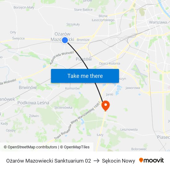 Ożarów Mazowiecki Sanktuarium 02 to Sękocin Nowy map