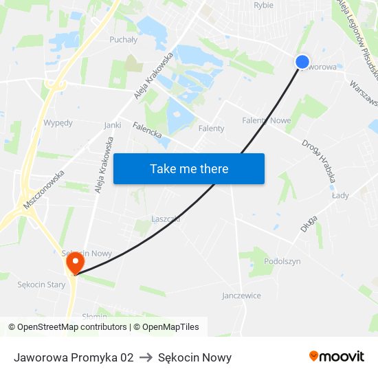 Jaworowa Promyka 02 to Sękocin Nowy map