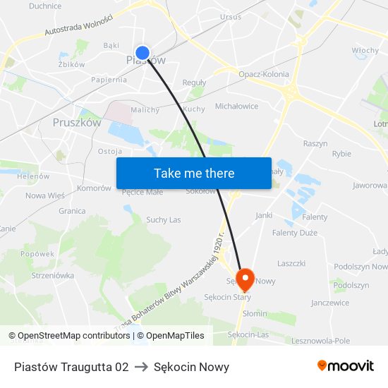 Piastów Traugutta 02 to Sękocin Nowy map