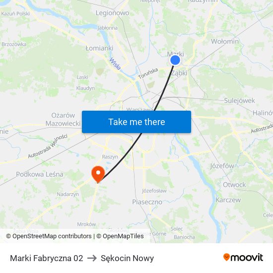 Marki Fabryczna 02 to Sękocin Nowy map