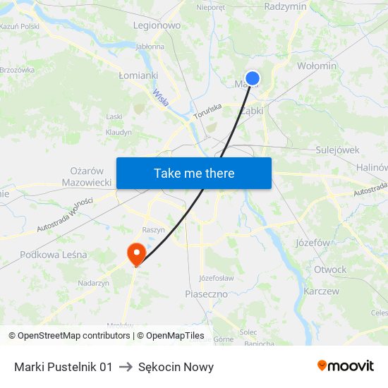 Marki Pustelnik to Sękocin Nowy map