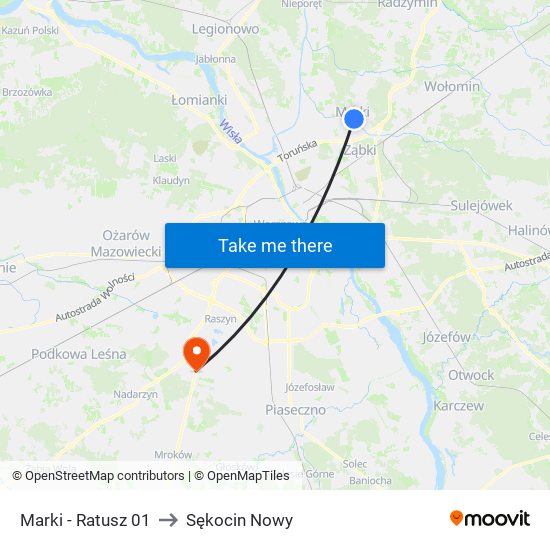 Marki-Ratusz to Sękocin Nowy map