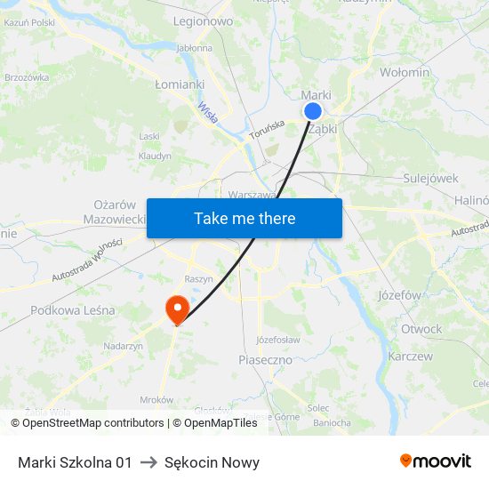 Marki Szkolna to Sękocin Nowy map