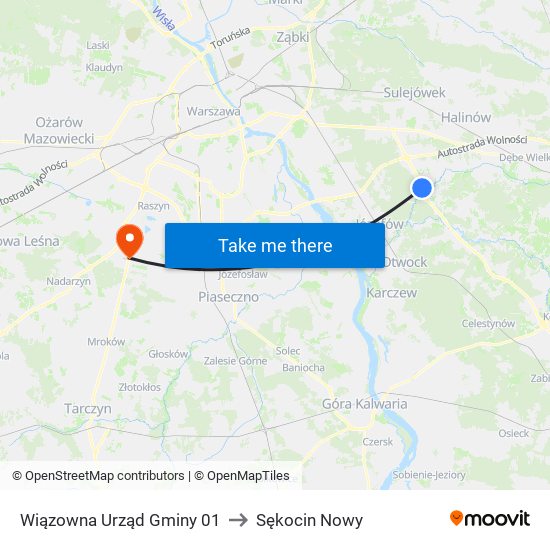 Wiązowna Urząd Gminy 01 to Sękocin Nowy map