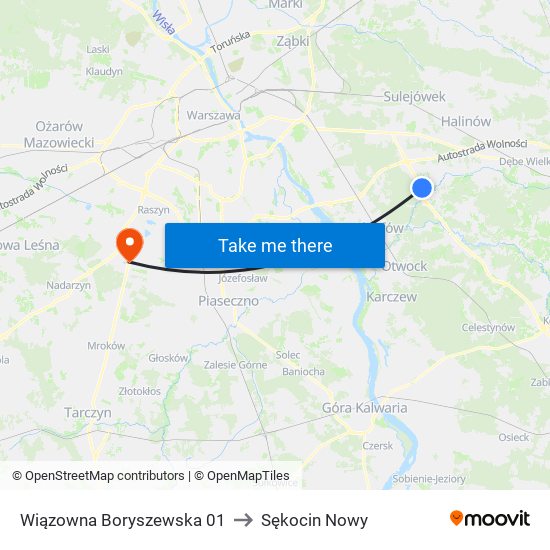 Wiązowna Boryszewska 01 to Sękocin Nowy map