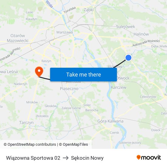 Wiązowna Sportowa to Sękocin Nowy map