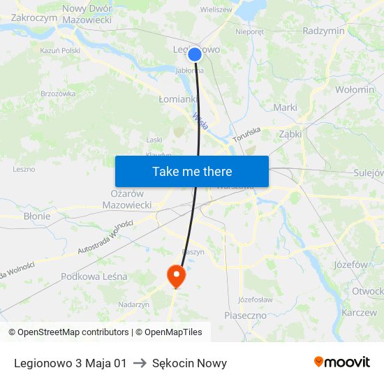 Legionowo 3 Maja to Sękocin Nowy map