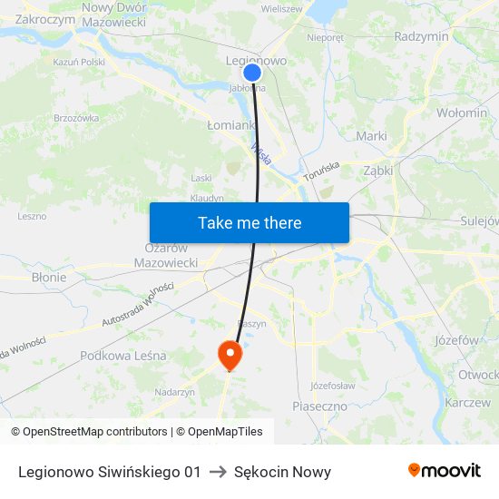 Legionowo Siwińskiego 01 to Sękocin Nowy map