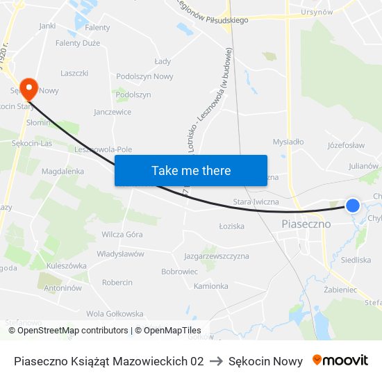 Piaseczno Książąt Mazowieckich 02 to Sękocin Nowy map