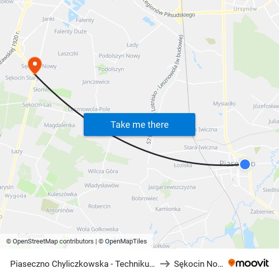 Piaseczno Chyliczkowska - Technikum 03 to Sękocin Nowy map