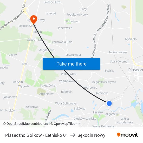 Piaseczno Gołków - Letnisko 01 to Sękocin Nowy map