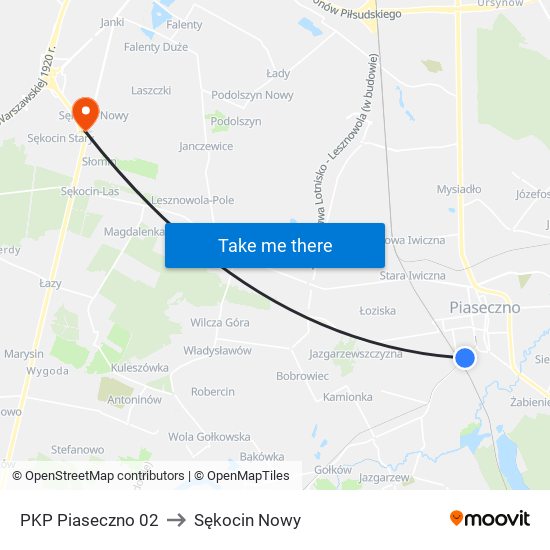 PKP Piaseczno to Sękocin Nowy map