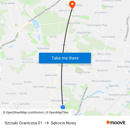 Szczaki Graniczna 01 to Sękocin Nowy map