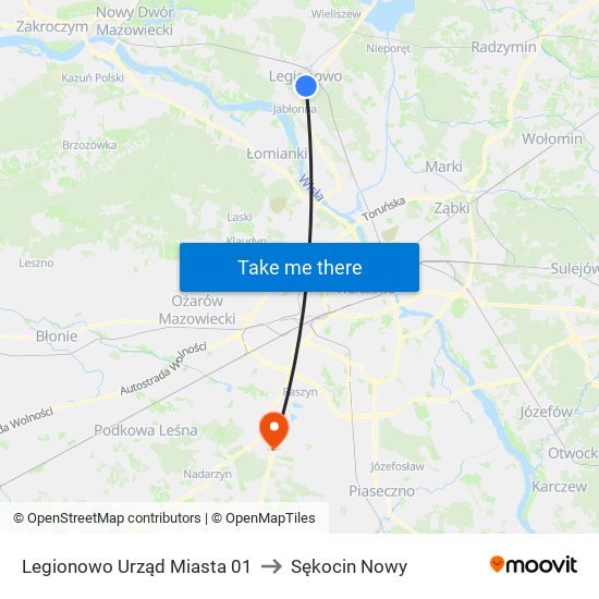 Legionowo Urząd Miasta 01 to Sękocin Nowy map