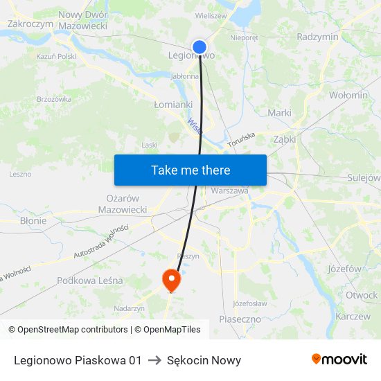 Legionowo Piaskowa 01 to Sękocin Nowy map