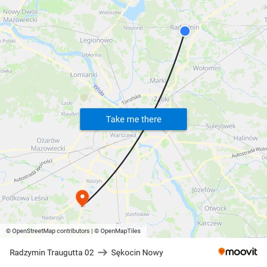 Radzymin Traugutta 02 to Sękocin Nowy map