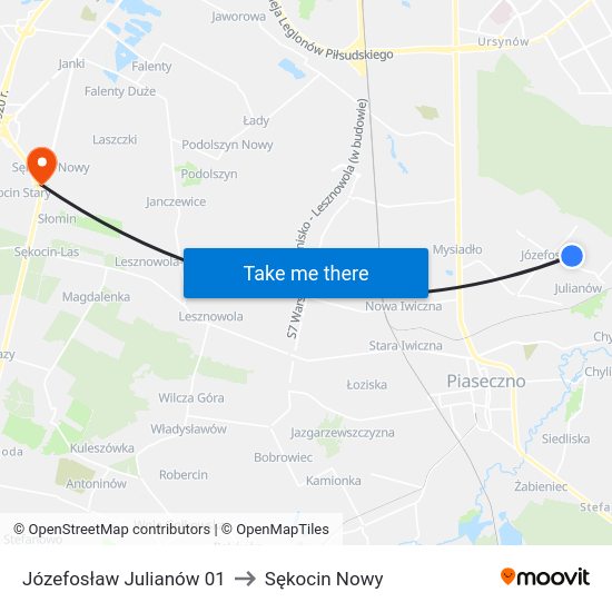 Józefosław Julianów to Sękocin Nowy map