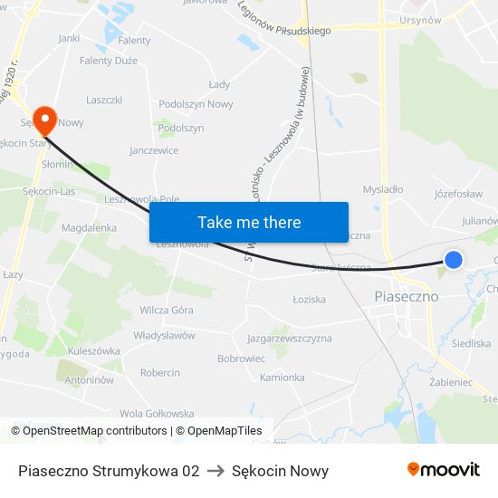 Piaseczno Strumykowa 02 to Sękocin Nowy map