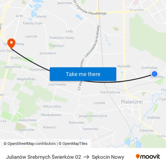 Julianów Srebrnych Świerków 02 to Sękocin Nowy map