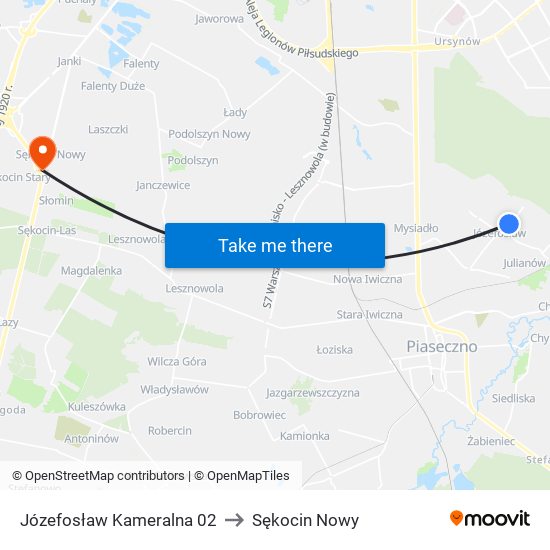 Józefosław Kameralna 02 to Sękocin Nowy map