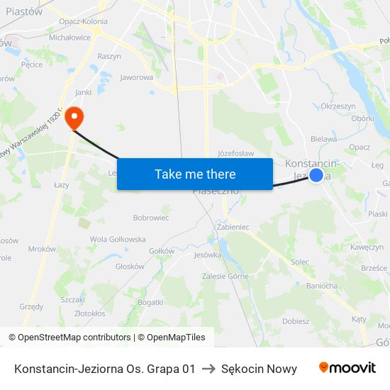 Konstancin-Jeziorna Os. Grapa 01 to Sękocin Nowy map