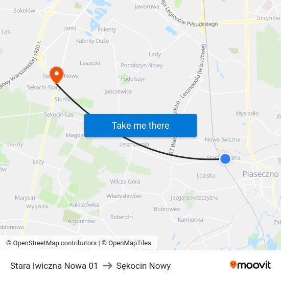 Stara Iwiczna Nowa to Sękocin Nowy map