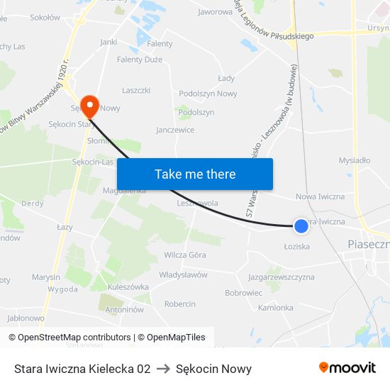 Stara Iwiczna Kielecka 02 to Sękocin Nowy map