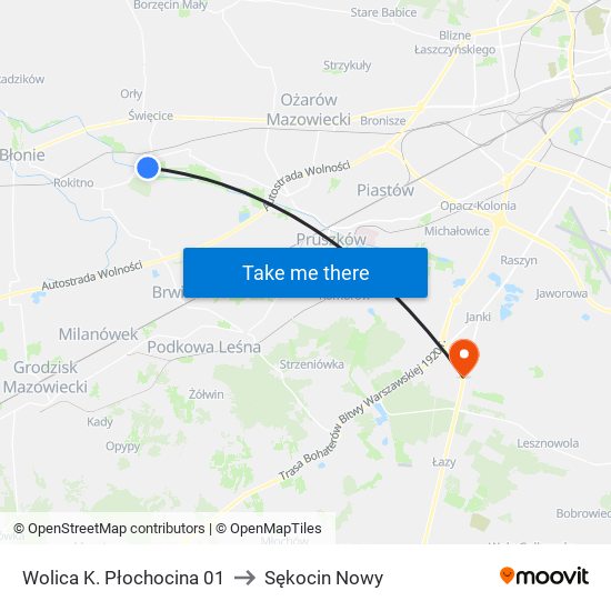 Wolica K. Płochocina 01 to Sękocin Nowy map