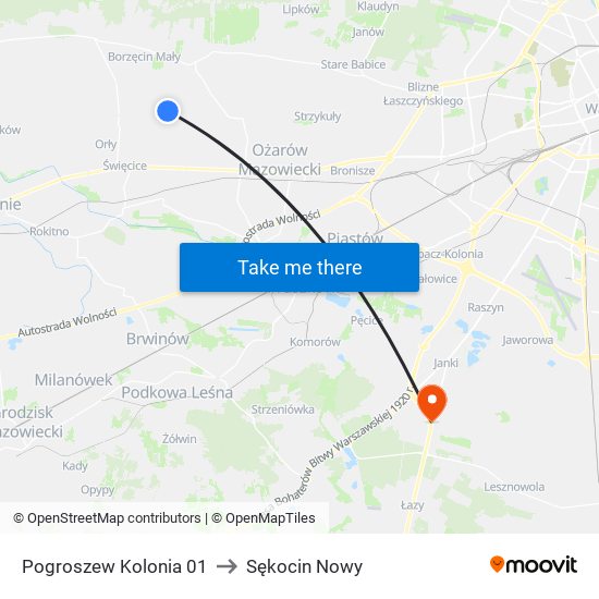 Pogroszew Kolonia to Sękocin Nowy map