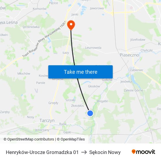 Henryków-Urocze Gromadzka 01 to Sękocin Nowy map