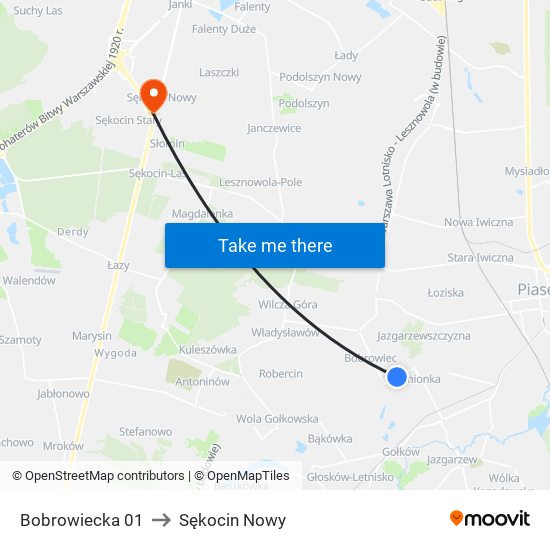 Bobrowiecka to Sękocin Nowy map