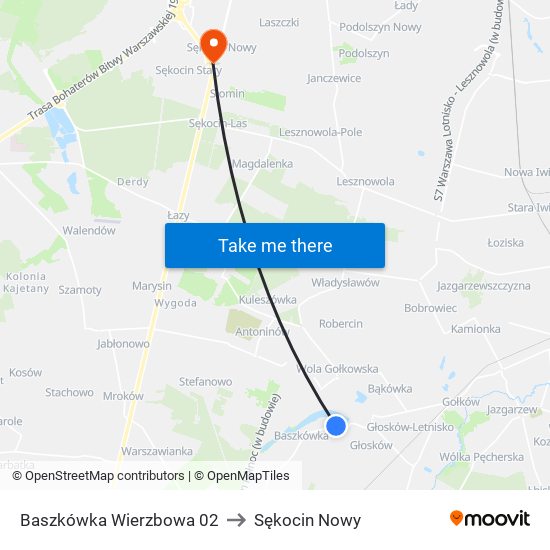 Baszkówka Wierzbowa to Sękocin Nowy map