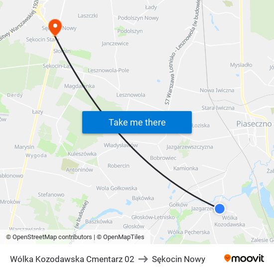 Wólka Kozodawska Cmentarz 02 to Sękocin Nowy map