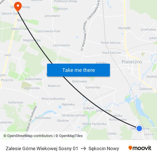 Zalesie Górne Wiekowej Sosny 01 to Sękocin Nowy map