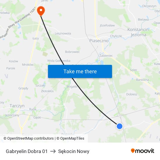 Gabryelin Dobra to Sękocin Nowy map