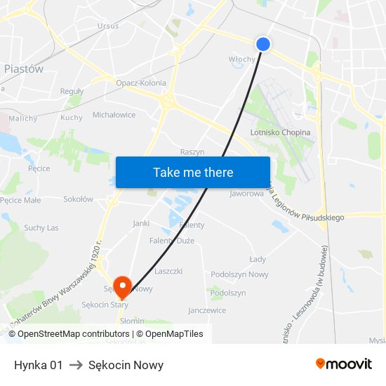 Hynka to Sękocin Nowy map