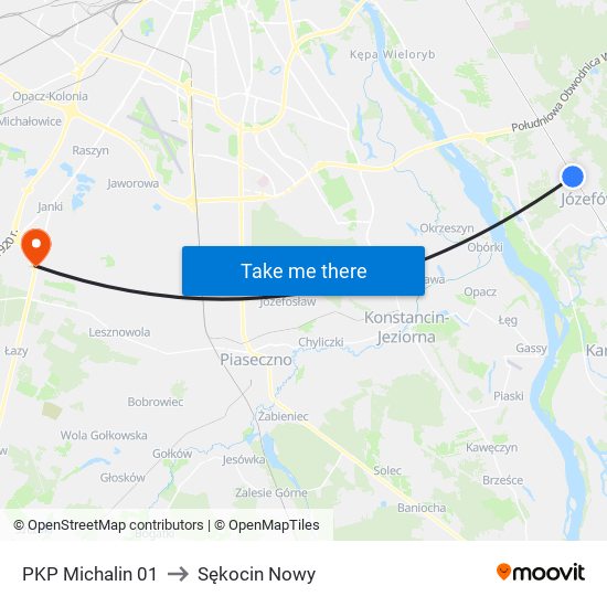 PKP Michalin 01 to Sękocin Nowy map