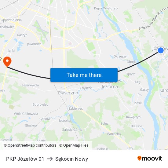 PKP Józefów 01 to Sękocin Nowy map