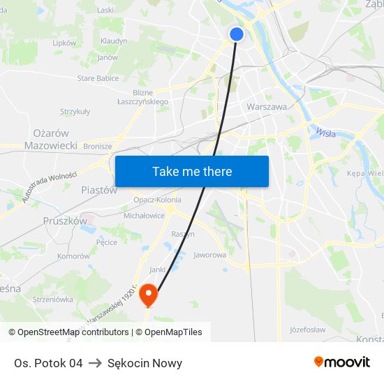 Os. Potok to Sękocin Nowy map