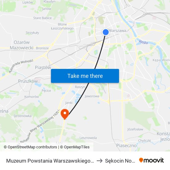 Muzeum Powstania Warszawskiego 01 to Sękocin Nowy map