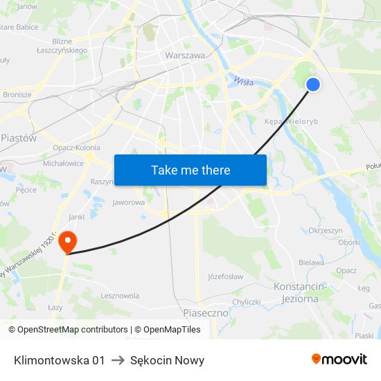 Klimontowska 01 to Sękocin Nowy map