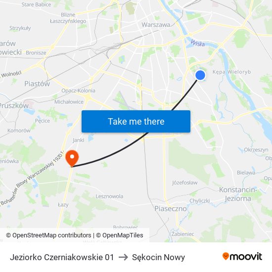 Jeziorko Czerniakowskie 01 to Sękocin Nowy map