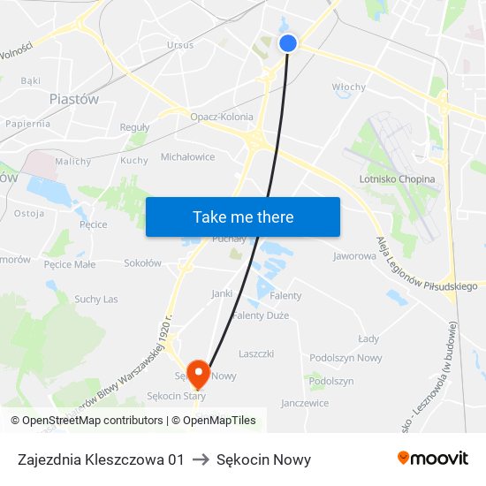 Zajezdnia Kleszczowa 01 to Sękocin Nowy map