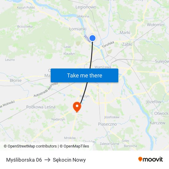 Myśliborska 06 to Sękocin Nowy map