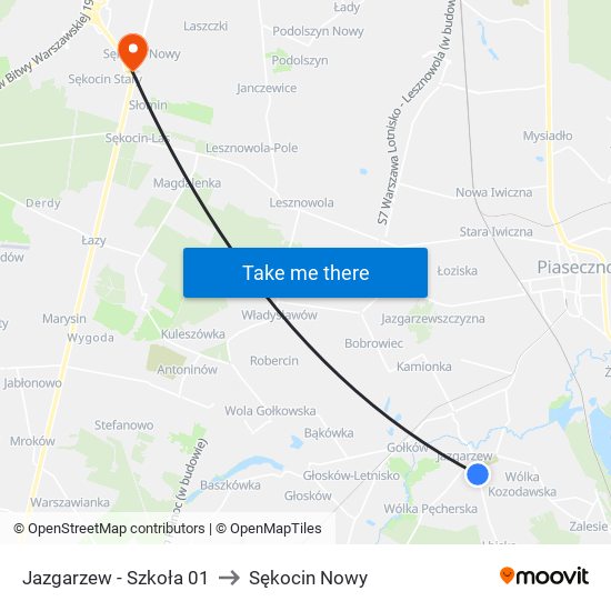 Jazgarzew - Szkoła 01 to Sękocin Nowy map