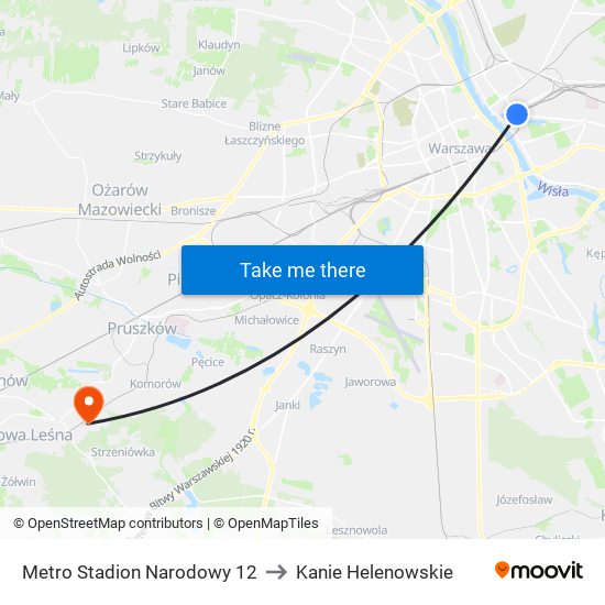 Metro Stadion Narodowy 12 to Kanie Helenowskie map